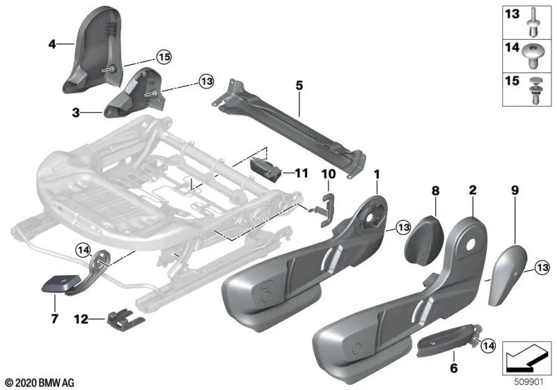 Right Interior Seat Cover for BMW 2 Series F45, F45N, F46, F46N, X1 F48, F48N, X2 F39 - Original BMW (OEM 52107375090)