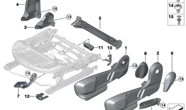 Palanca de ajuste de altura del asiento (izquierda) OEM 52107314233 para BMW F40, F44, F45, F46, F48, F39. Original BMW.