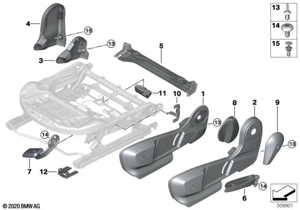 Manilla derecha para BMW Serie 1 F40, F52, Serie 2 F44, F45, F46, Serie X1 F48, F49, X2 F39 (OEM 52107310886). Original BMW.