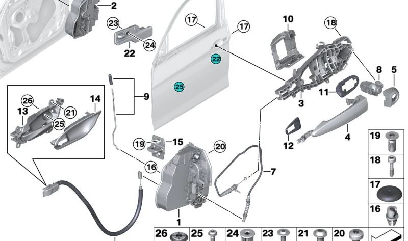 Asa de agarre imprimada derecha para BMW E90, E91, E92, E93, F30, F31, F34, F35, F80, F82, F83, F20, F21, F22, F23, F87, F32, F33, F36, X1 E84, X3 F25, X4 F26, X5 E70, X6 E71 (OEM 51217207562). Original BMW