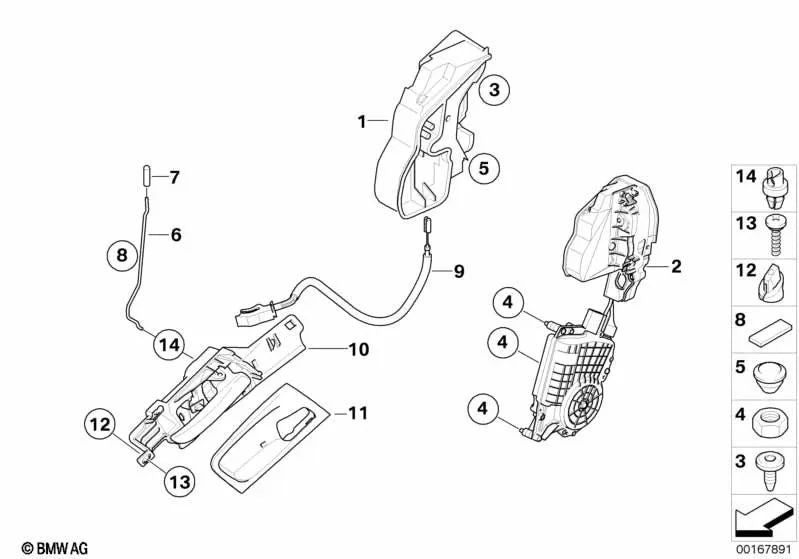 Front left door actuating rod for BMW X5 E70, E70N (OEM 51217137051). Original BMW.