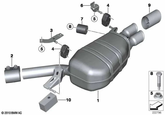 Rear silencer for BMW 5 Series F07 (OEM 18308519871). Original BMW.