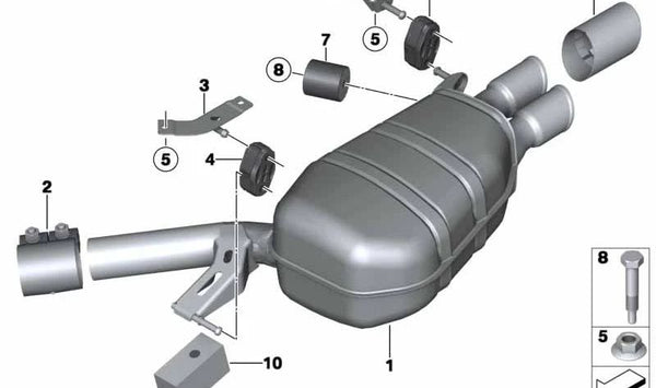 Silenciador trasero para BMW Serie 5 F07N (OEM 18308573207). Original BMW