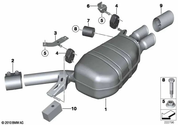 Silenciador trasero para BMW Serie 5 F07 (OEM 18308519871). Original BMW.