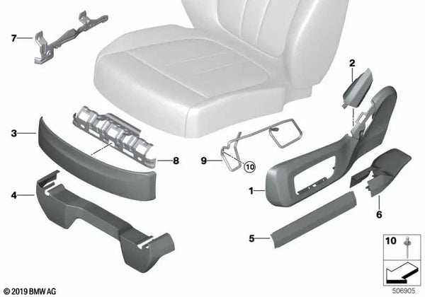 Cubierta del asiento exterior derecha para BMW G07, G07N (OEM 52209458250). Original BMW.