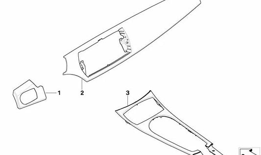 Embellecedor de consola central en madera natural OEM 51167918332 para BMW Z4 (E85, E86). Original BMW.