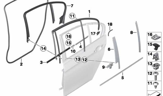 Sellado Embellecedor Pilar C Derecho para BMW Serie 3 F30, F31, F35, F80 (OEM 51357355894). Original BMW