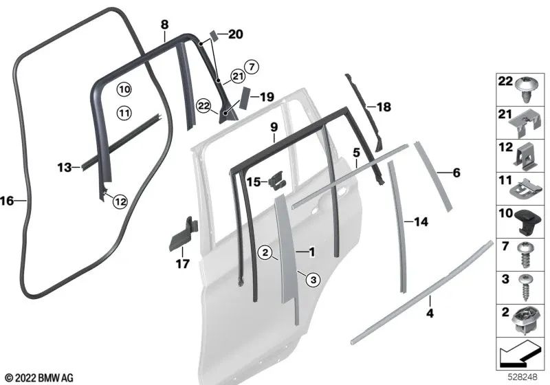 Cubierta del canal de la puerta exterior trasera derecha para BMW F25 (OEM 51357247798). Original BMW