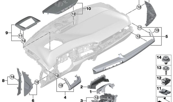 Capa de tablero Alu Hexagon antracita conductor para BMW Serie 2 U06, X1 U11 (OEM 51459636255). Original BMW