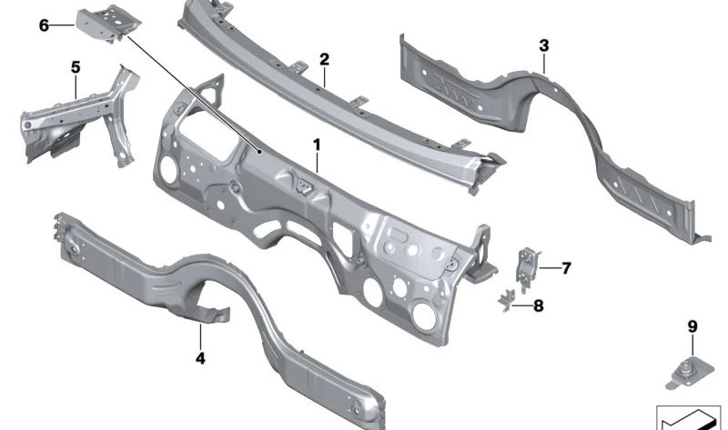 Refuerzo pared frontal inferior para BMW F90, G30, G31, G38, G60, G90, G32, G11, G12, G70, F91, G15 (OEM 41007412972). Original BMW