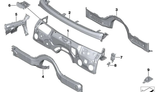 Renforcement de la paroi avant inférieure pour BMW F90, G30, G31, G38, G60, G90, G32, G11, G12, G70, F91, G15 (OEM 41007412972). BMW d'origine