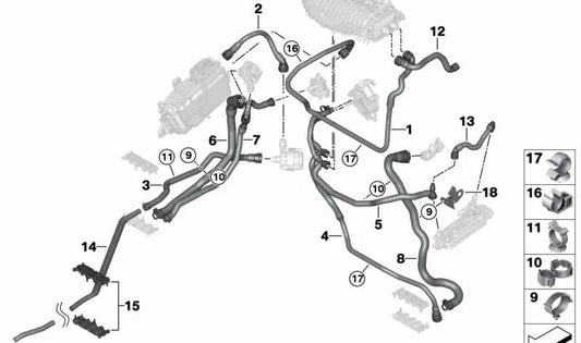 Suporte de manga de resfriamento OEM 17127640859 para BMW I12, i15. BMW original.