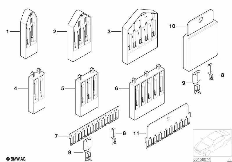 Carcasa aislante conectores tipo peine para BMW E36, E46, E39, E60, E61, E63, E64, E38, E65, E66, E83, F25, E53, E70, F15, E71, E72, E85, E86, E52 (OEM 61131393739). Original BMW