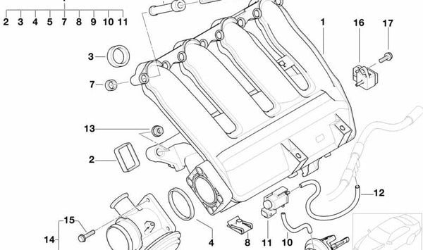 Recipiente de vacío para BMW E87, E46, E90, E91, E92, E93, E39, E60, E61, E63N, E64N, E38, E65, E66, E83, E70, E71 (OEM 11617786961). Original BMW