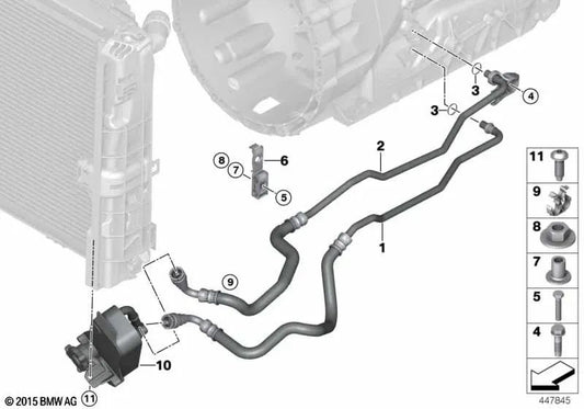 Ölkühler-Rücklaufschlauch für BMW E81, E82, E87N, E88, E90, E90N, E91, E91N, E92, E92N, E93, E93N (OEM 17227604780). Original BMW.