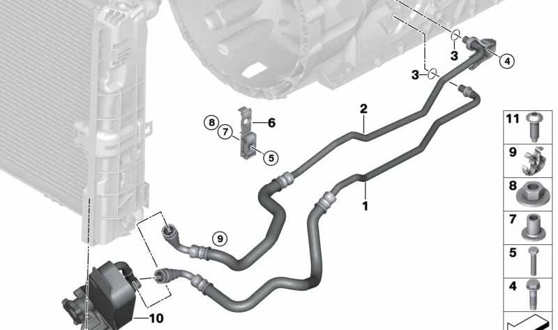 Soporte para manguera OEM 16136762112 para BMW E81, E82, E87, E84, E83, F25, F26. Original BMW.