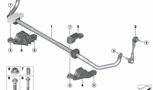 Estabilizador con Cojinete de Goma Delantero para BMW F90 (OEM 31357856911). Original BMW