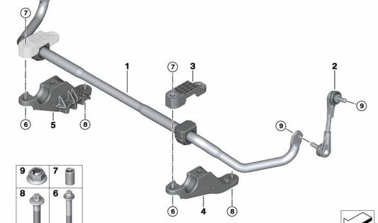 Soporte de Estabilizador para BMW F90, G30, G31, G38, G32, G11, G12, F91, F92, F93, G14, G15, G16 (OEM 31306861473). Original BMW