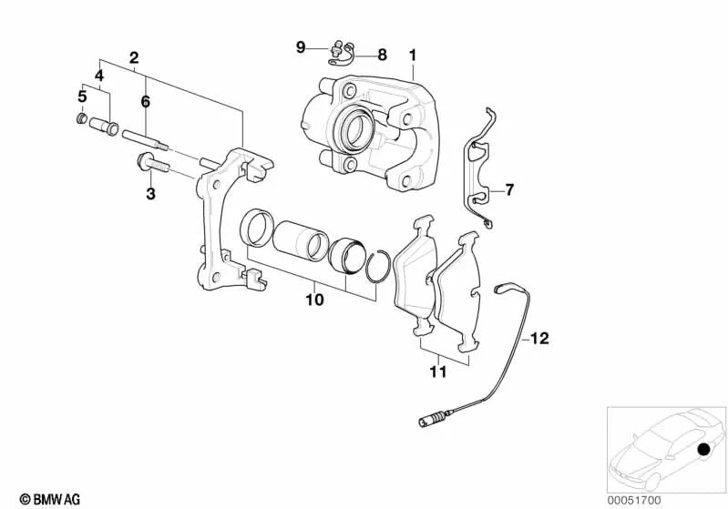 Carcasa de pinza de freno derecha para BMW Serie 3 E46, Z4 E85, E86 (OEM 34212282858). Original BMW.