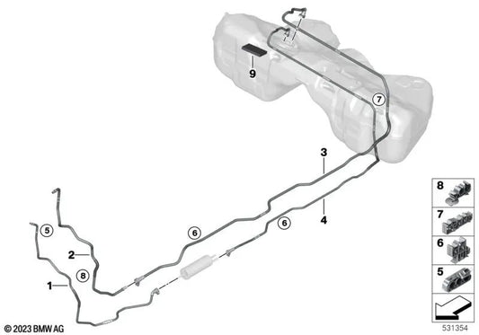 Fuel supply pipe for BMW G60 (OEM 16125A02166). Original BMW.