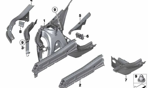 Guardabarros delantero derecho para BMW F25, F26 (OEM 41107266998). Original BMW