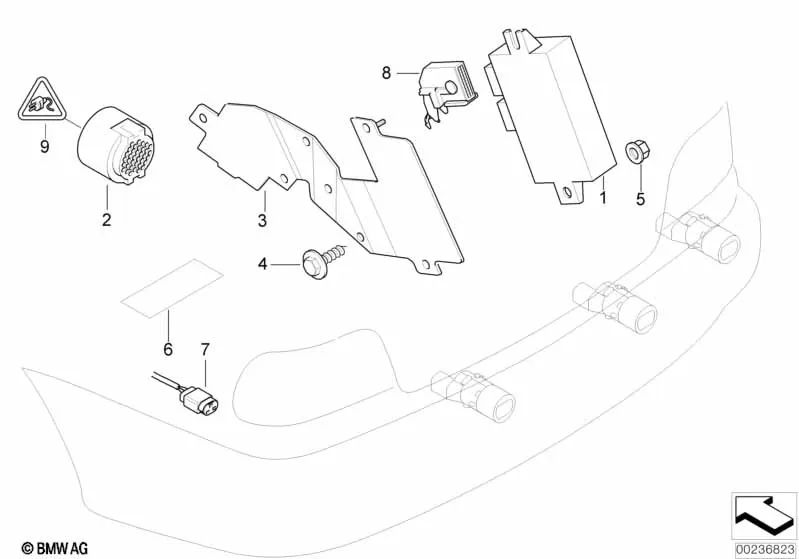 Soporte de unidad de control PDC para BMW E46 (OEM 66218369025). Original BMW.