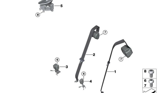 Cinturón de seguridad trasero central OEM 72117911590 para BMW Serie 1 (F20). Original BMW.