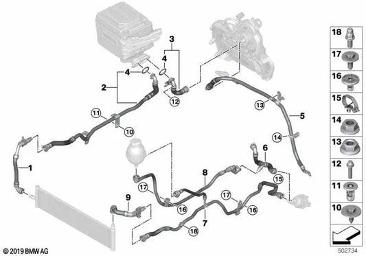 Leitung Return Electric Water Pump for BMW 5 Series G30N, G31N, 6 Series G32N, 7 Series G11N, G12N, 8 Series G14, G15, G16 (OEM 17128596347). Genuine BMW