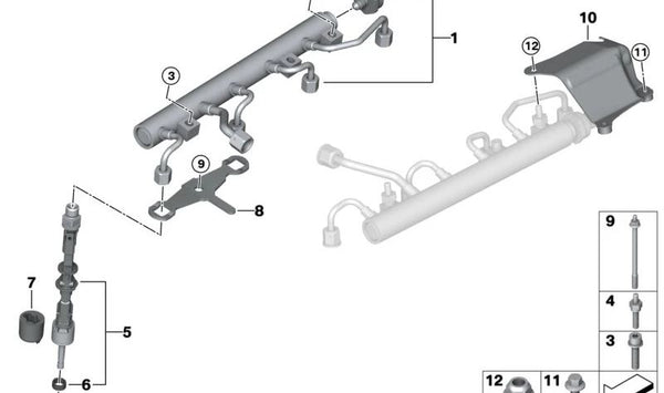 Tubo de inyección OEM 13537852402 para BMW F90, G30, G11, G12, F91, F92, F93, G14, G15, G16, G05, G06, G07. Original BMW.