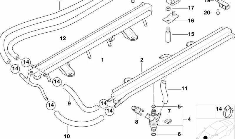 Tubería de inyección de combustible OEM 13531433576 para BMW E38. Original BMW.