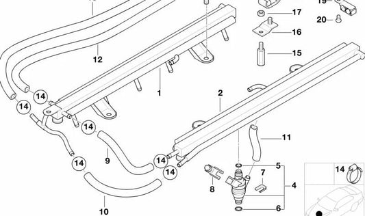 Tubería de inyección de combustible OEM 13531433576 para BMW E38. Original BMW.