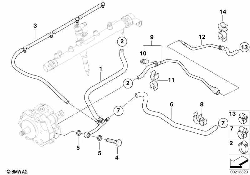 Halten Sie Schläuche für BMW Series 3 E46, 7 E65, X3 E83, E83N (OEM 11721711000). Original BMW.