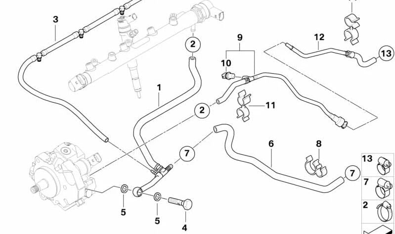 Tubería de combustible para BMW X3 E83 (OEM 13533418107). Original BMW