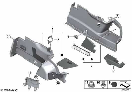 Revestimiento del maletero derecho para BMW F93, G16 (OEM 51477467802). Original BMW