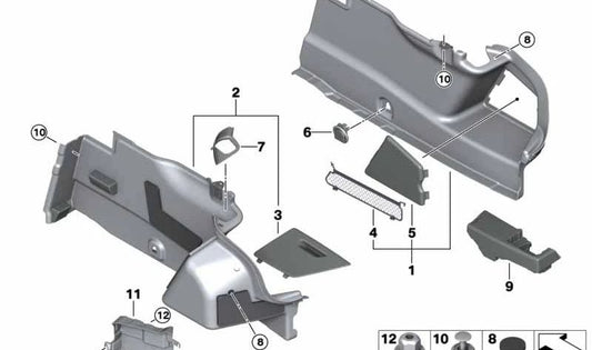 Rechter Kofferraumeinsatz für BMW 8er F91, F92, F93, G14, G15, G16 (OEM 51477435264). Original BMW