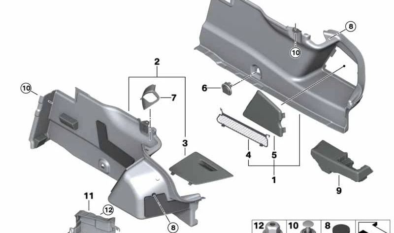 Cubierta del soporte de bisagra izquierda para BMW Serie 8 F93, G16 (OEM 51477481099). Original BMW