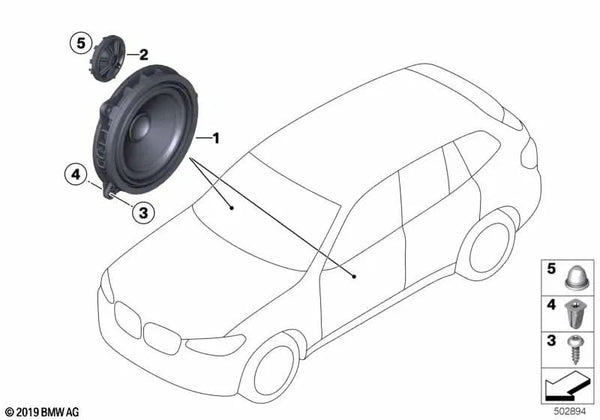 Altavoz de medios para BMW F97, G01, G08, F98, G02 (OEM 65136813105). Original BMW