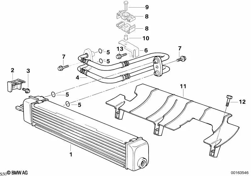 Soporte de la tubería de aceite para BMW Serie 3 E36 (OEM 17222227282). Original BMW