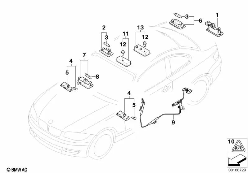 Iluminación de la manija de la puerta izquierda para BMW E82, E88 (OEM 63317184361). Original BMW