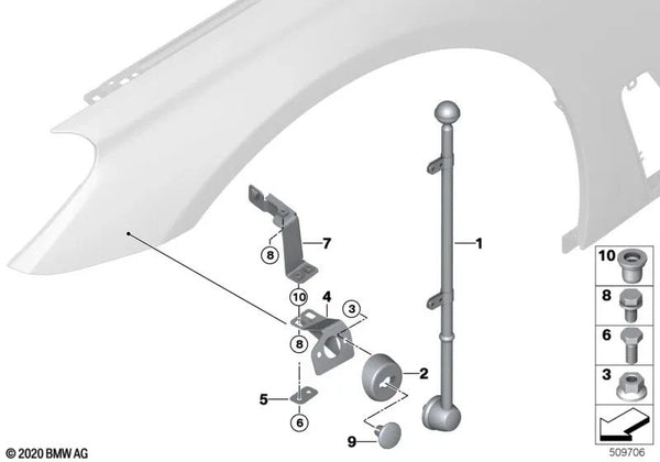 Soporte de bandera izquierda para BMW Serie 7 G11, G12 (OEM 72608047209). Original BMW.