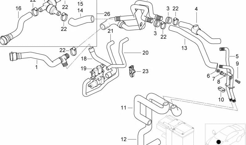 Manguera de refrigerante para BMW E39 (OEM 64216904829). Original BMW