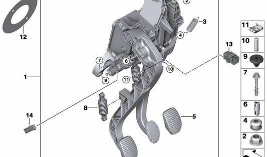 Pedal de embrague completo OEM 35006870850 para BMW F40, F44, F45, F46, F48, F39. Original BMW.