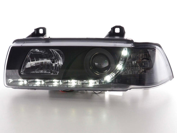 Faros delanteros LED de conducción diurna BMW Serie 3 E36 Coupé/Cabrio 92-98 en color negro para vehículos con volante a la derecha