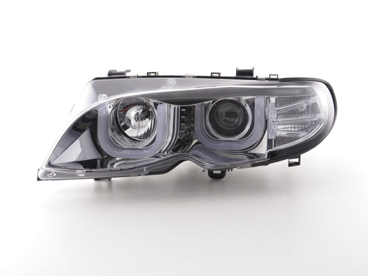 Faros delanteros Angel Eyes para BMW Serie 3 E46 Berlina/Touring 02-05 cromados para volante a la derecha