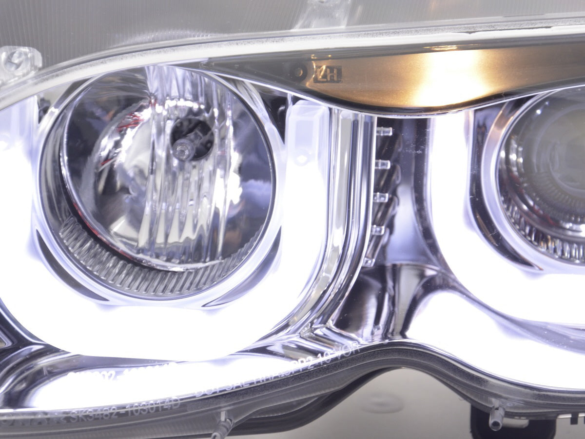 Angel Eyes Headlights for BMW 3 Series E46 Saloon/Touring 02-05 Chrome Right Hand Drive