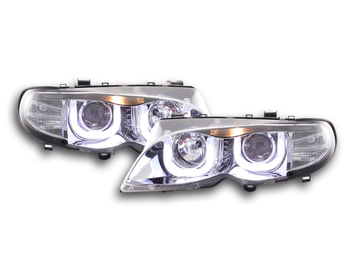 Juego De Faros Angel Eyes Bmw Serie 3 E46 Limo / Touring 02-05 Cromado Para Volante A La Derecha