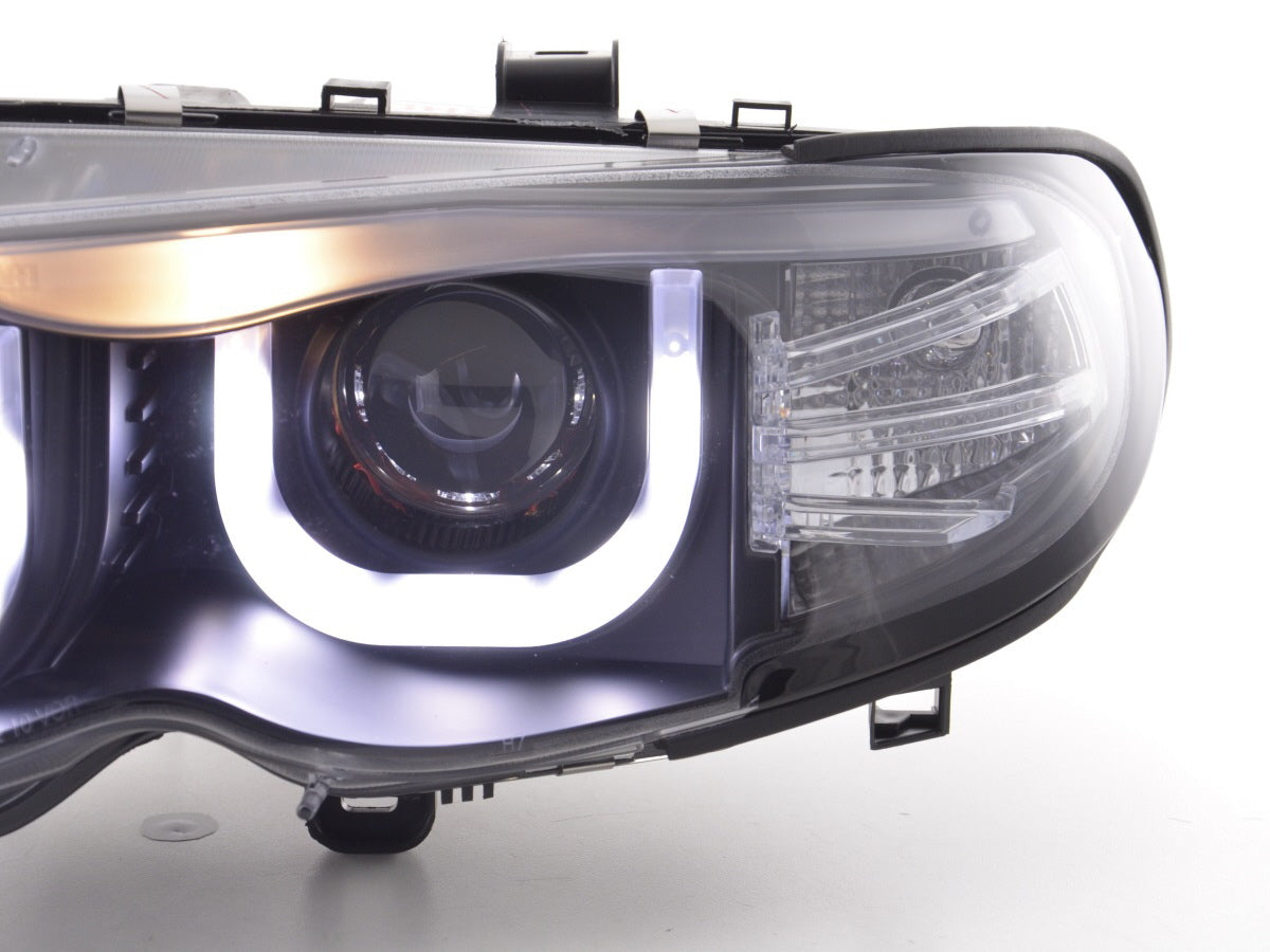 Angel Eye Headlights BMW 3 Series E46 Sedan / Touring 02-05 in black for right-hand drive vehicles