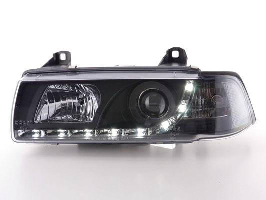 LED-Vorderscheinwerfer mit tagemalen Zirkulationslichtern BMW 3 E36 E36 Coupé 92-99 Schwarz