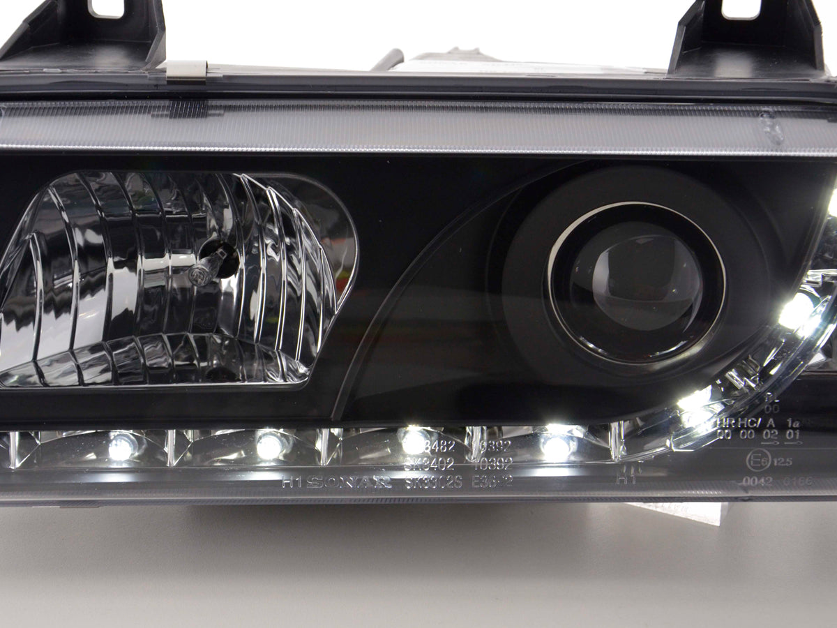 Faros delanteros LED con luces de circulación diurna BMW Serie 3 E36 Coupé 92-99 negro