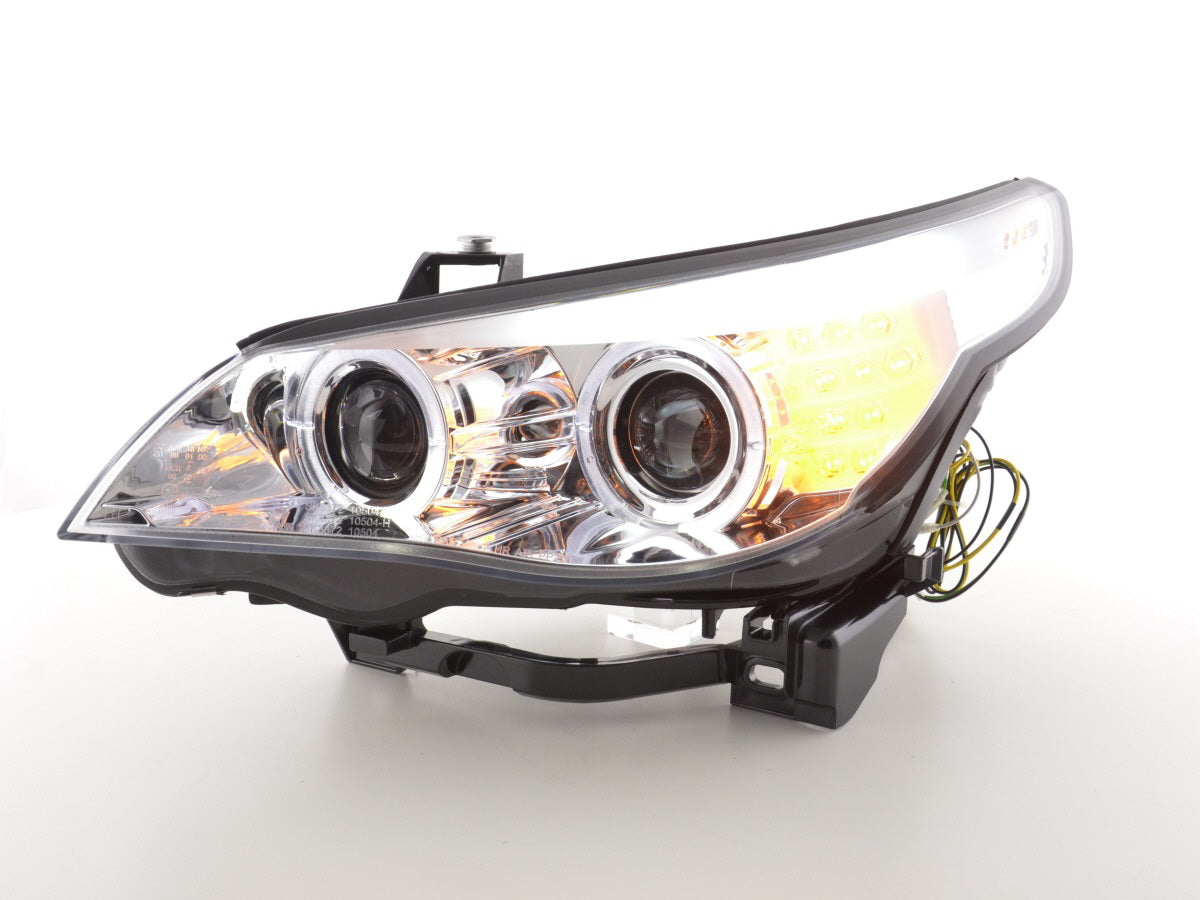 Xenon Angel Eyes LED-Scheinwerfer BMW 5er E60 / E61 03-04 Chrom für Rechtslenker